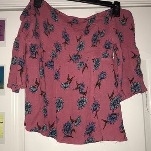 Pink patterned off the shoulder top